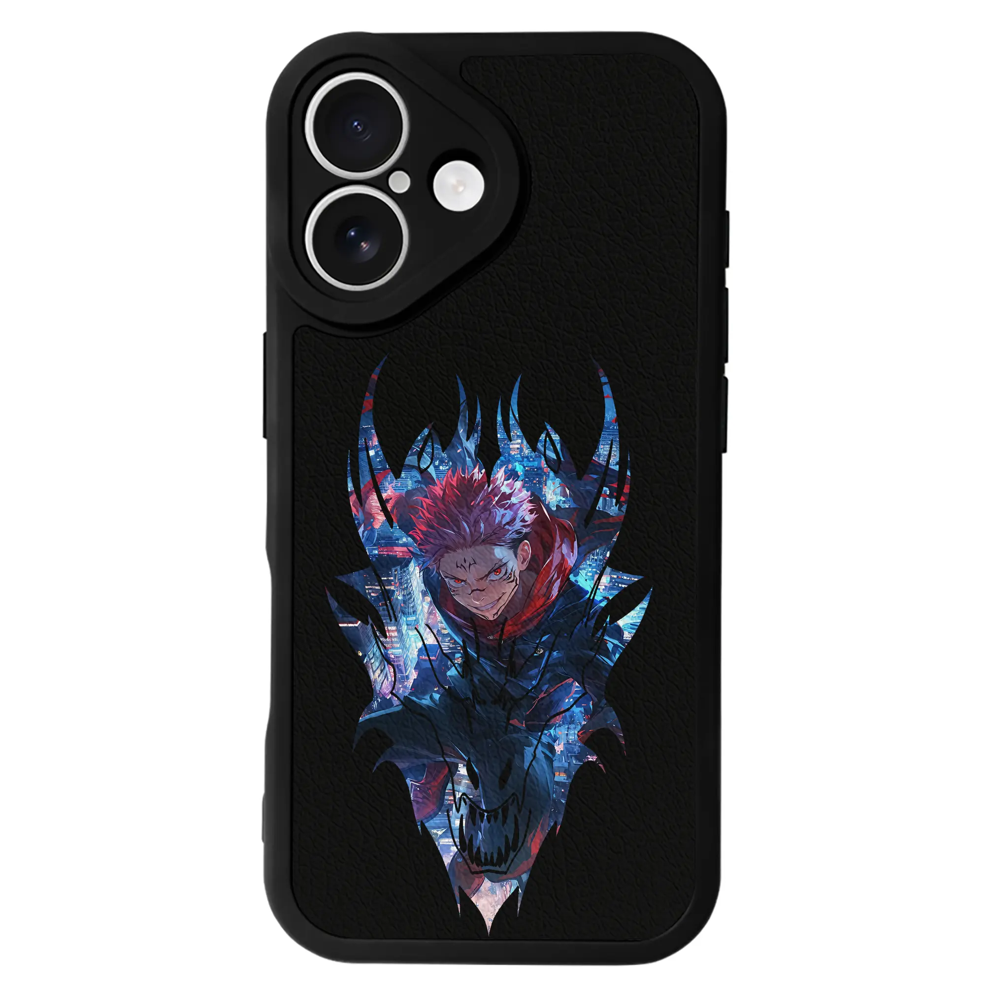 呪術廻戦 グッズ,両面宿儺 - IPhone 16シリーズ対応 ・ シリコンスマホケース ・ レザー調 ・ 高精度フィット ・ 耐衝撃 ・ ワイヤレス充電対応 ・ 精密カット